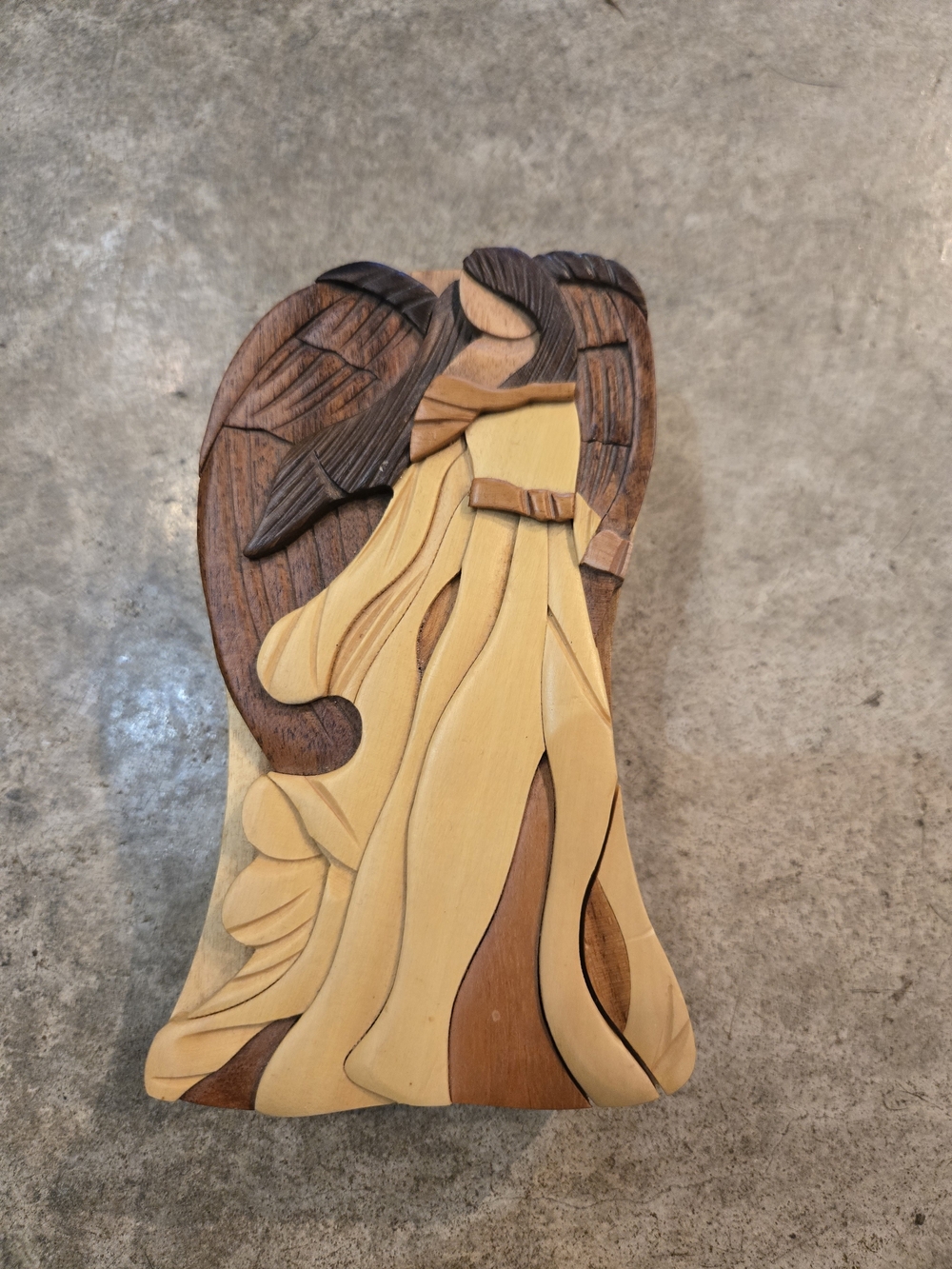 Carved Wooden Angel Sculpture Puzzle Box